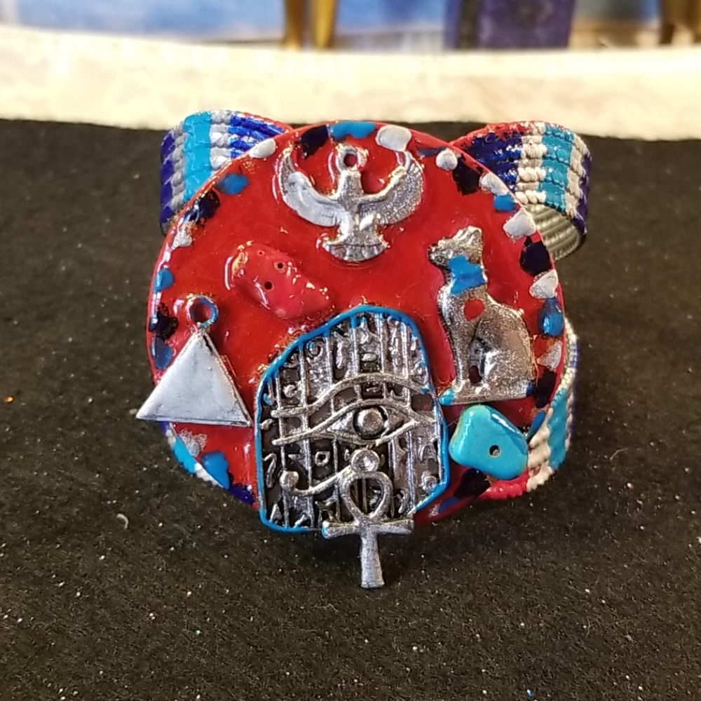 Goddess Maat Egyptian charms cuff bracelet
